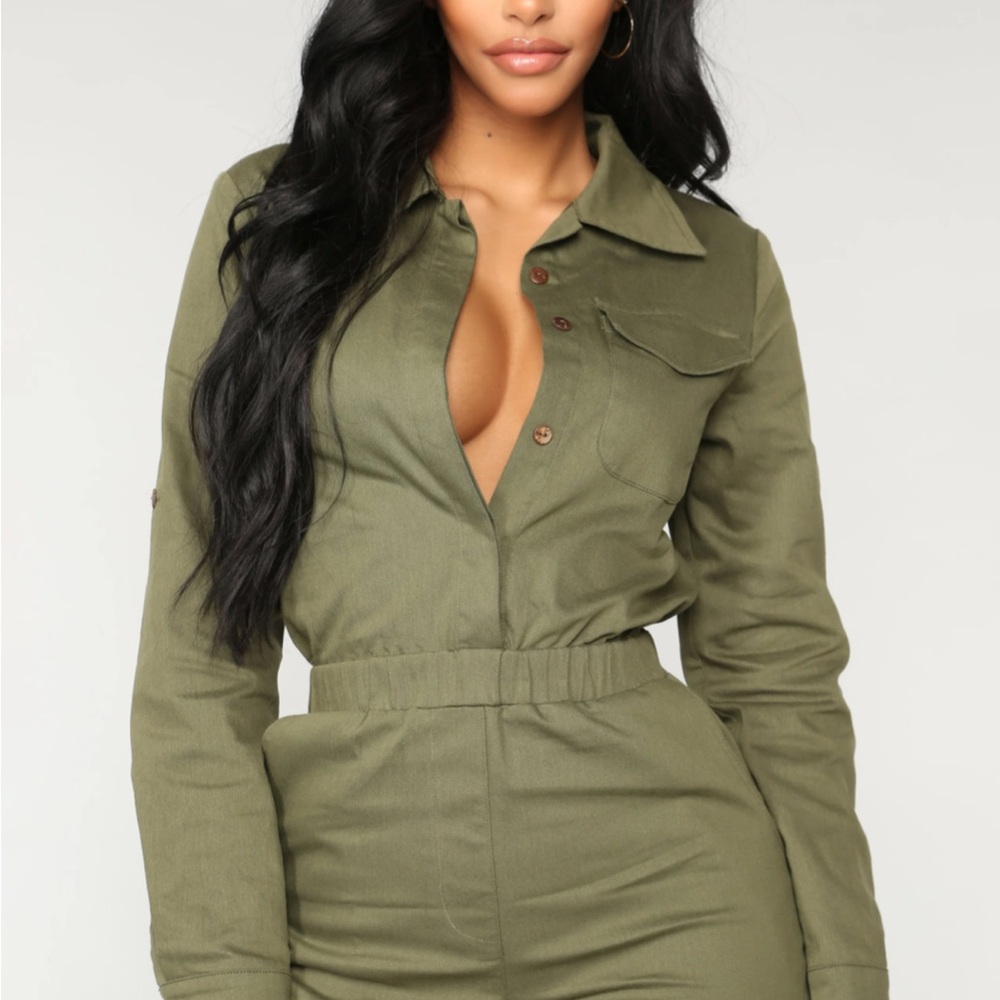 Fashion Nova Olive Green Jumpsuit-Olive Green (New)